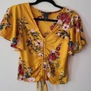 Como Black floral yellow top, size small.